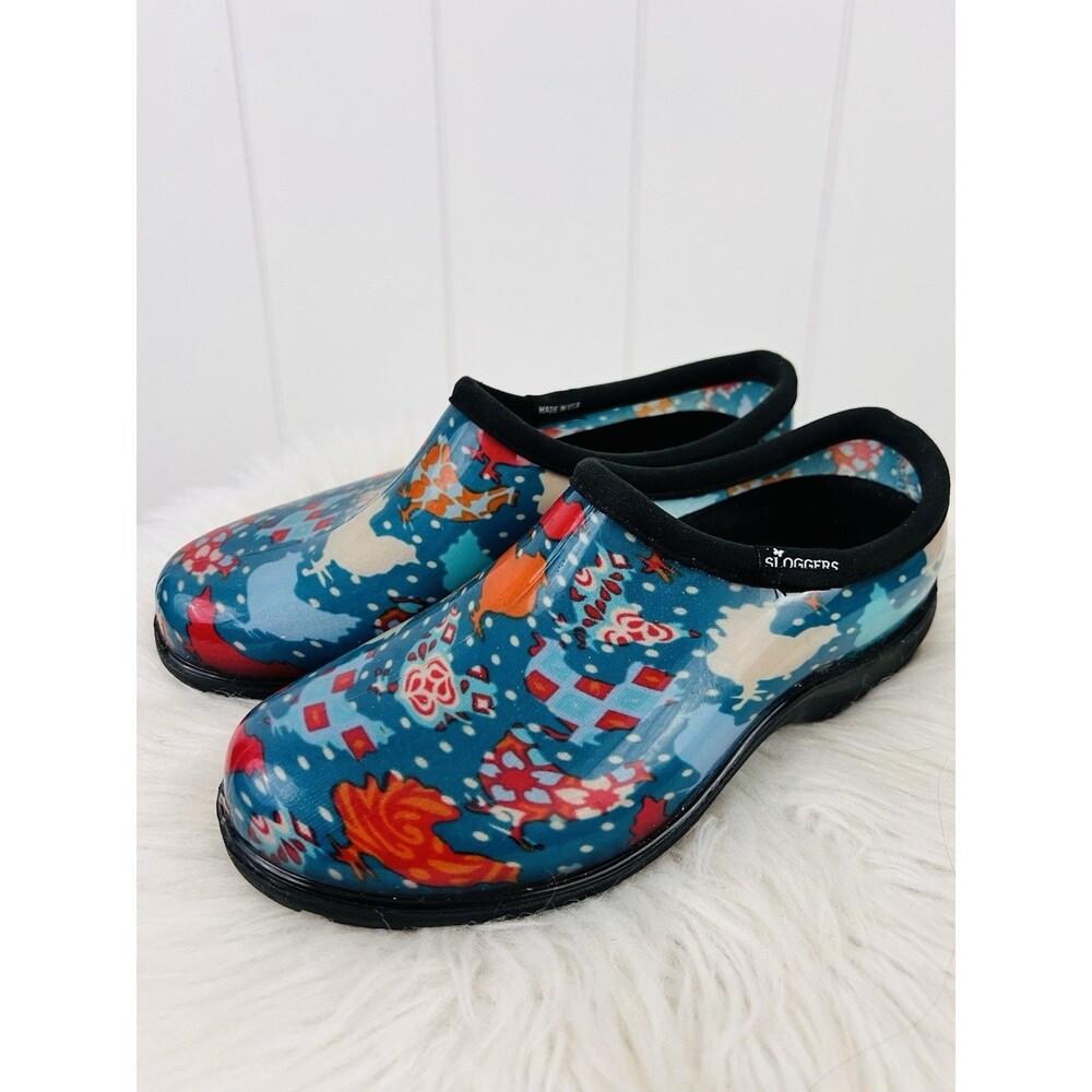 Sloggers Blue Chicken Shoes Farm Garden Rain Shoes Womens Size 6 Made in USA